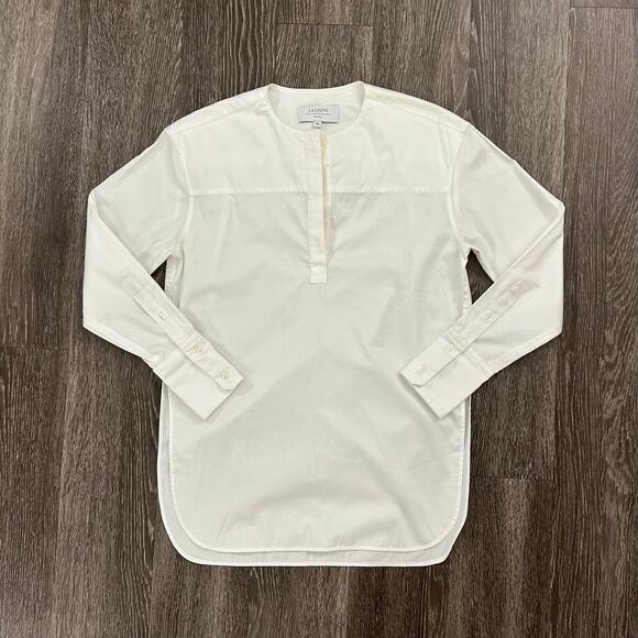 La Ligne White Cotton Tunic Top XS Long Sleeve Minimalist Shirt **Belt Missing** - Picture 9 of 16